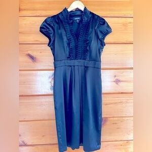 Signature London Style Women Black Casual Ruffle Collar Dress Size 4